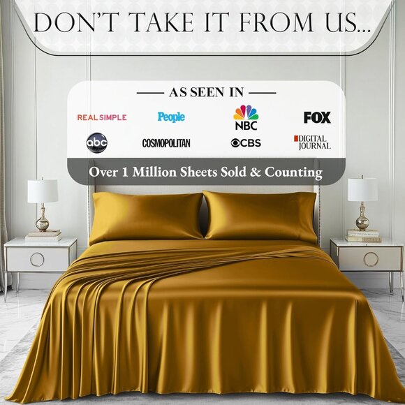 13- Satin 4 Piece Luxury Silky Queen Size Bedding Set 15"  Deep - Picture 7 of 8